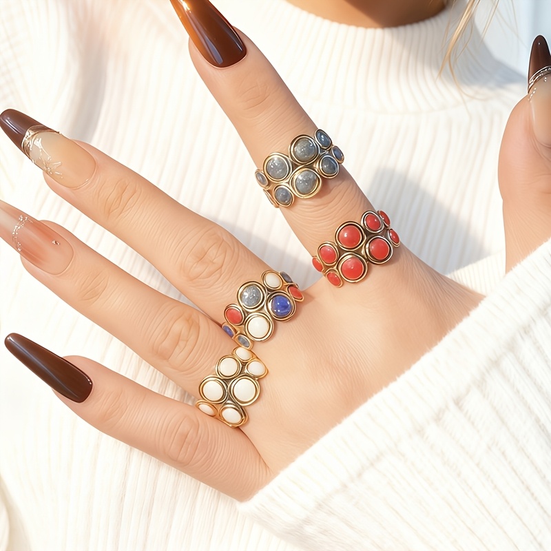 Women's Colorful Polka Dot Golden Stainless Steel Opening Ring